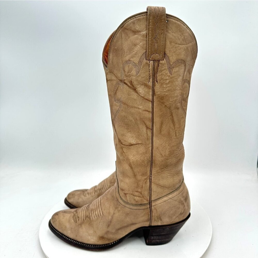 J. Chisholm Men Size 6 Brown Beige Leather Western Boot